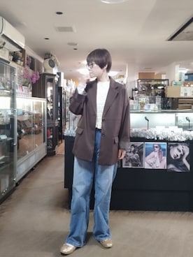 「Handmade（ハンドメイド）のアイテム（ニット/セーター、ホワイト系）」を使った、takamiさん（レディース・159cm）の春コーディネート