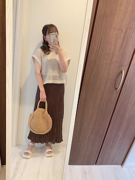 「Honeys（ハニーズ）のアイテム（かごバッグ）」を使った、shiorinさん（レディース・148cm）の夏コーディネート