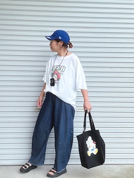 「アイテム（帽子、ブルー系）」を使った、♡、。・S♡、。・:*:・さん（レディース・159cm）の夏コーディネート