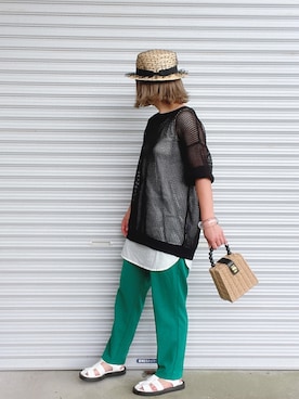 「MERLOT（メルロー）のアイテム（帽子）」を使った、♡、。・S♡、。・:*:・さん（レディース・159cm）の夏コーディネート