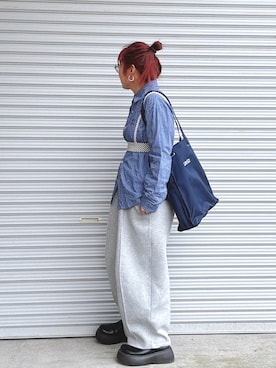 「アイテム（スウェットパンツ）」を使った、♡、。・S♡、。・:*:・さん（レディース・159cm）の春コーディネート