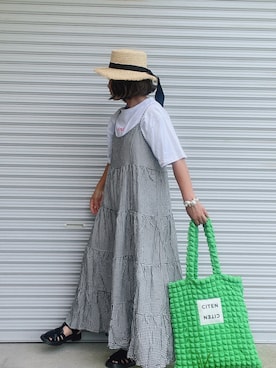 「みんなの白Tフェス」｜「アイテム（ワンピース）」を使った、♡、。・S♡、。・:*:・さん（レディース・159cm）の夏コーディネート