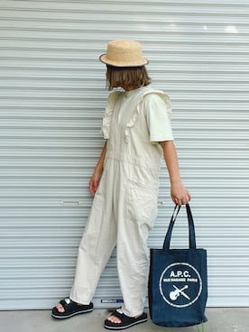 「ぽっちゃり」｜「アイテム（サロペット/オーバーオール）」を使った、♡、。・S♡、。・:*:・さん（レディース・159cm）の夏コーディネート