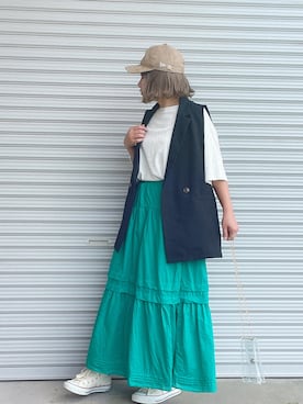 「rps（アールピーエス）のアイテム（ベスト）」を使った、♡、。・S♡、。・:*:・さん（レディース・159cm）の夏コーディネート
