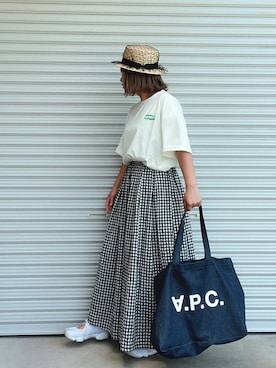 「MERLOT（メルロー）のアイテム（帽子）」を使った、♡、。・S♡、。・:*:・さん（レディース・159cm）の夏コーディネート