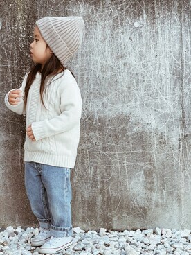 「devirock（デビロック）のアイテム（ニットキャップ/ビーニー）」を使った、RSKKさん（キッズ・90cm）の秋コーディネート