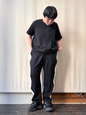 「gomme（ゴム）のチューリップＴ（Tシャツ/カットソー、ブラック系）」を使った、gommeさん（レディース・170cm）の春コーディネート