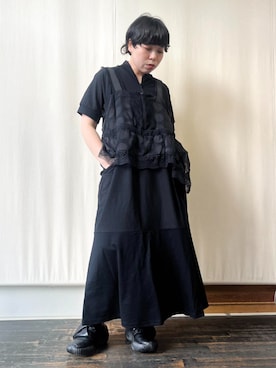 「gomme（ゴム）のレースジップキャミソール（キャミソール、ブラック系）」を使った、gommeさん（レディース・170cm）の春コーディネート