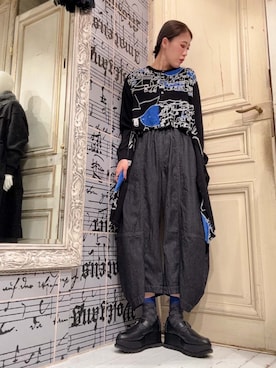 「gomme（ゴム）のデニムバルーンパンツ（デニムパンツ、ブルー系）」を使った、gommeさん（レディース・170cm）の春コーディネート