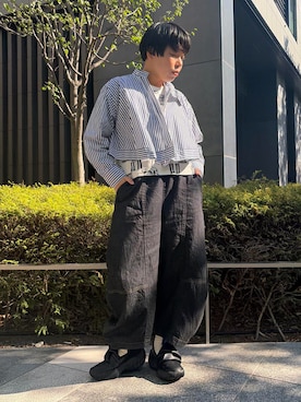 「gomme（ゴム）のデニムバルーンパンツ（デニムパンツ、ブルー系）」を使った、gommeさん（レディース・170cm）の春コーディネート