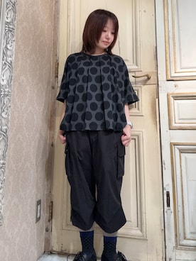「gomme（ゴム）のドットタックＴ（Tシャツ/カットソー、グレー系）」を使った、gommeさん（レディース・170cm）の春コーディネート