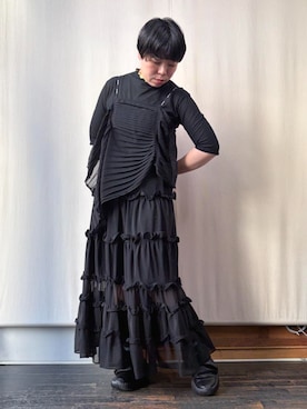 「gomme（ゴム）の強撚ボトルネックＴ（Tシャツ/カットソー、ブラック系）」を使った、gommeさん（レディース・170cm）の春コーディネート