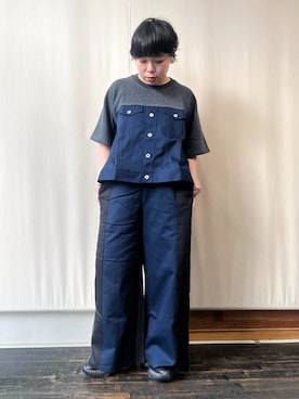 「gomme（ゴム）のドッキングＴ（Tシャツ/カットソー、グレー系）」を使った、gommeさん（レディース・170cm）の春コーディネート