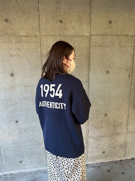 「MURUA（ムルーア）のナンバリングカレッジニット（ニット/セーター、ブルー系）」を使った、ERIKAさん（レディース・164cm）の冬コーディネート