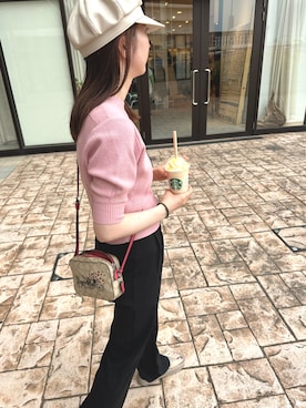 「me+em select（ミームセレクト）の【 関西コレクション出展決定！限定カラーが新登場 】me+em select(ミームセレクト)太ベルトハイウエストカラータックスラックス《 全２５色展開 》★（スラックス、ブラック系）」を使った、ERIKAさん（レディース・164cm）の夏コーディネート