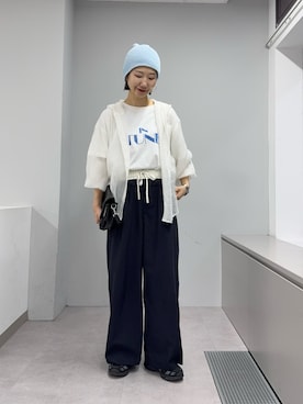 「CIAOPANIC TYPY（チャオパニックティピー）のダブルウエストワイドイージースラックス（スラックス、ブラック系）」を使った、yumiさん（レディース・165cm）の春コーディネート