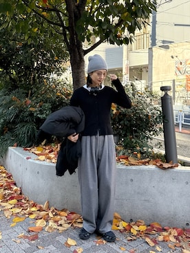 「アイテム（カーディガン/ボレロ）」を使った、yumiさん（レディース・165cm）の秋コーディネート