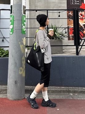 「CIAOPANIC TYPY（チャオパニックティピー）の:マルチウェイ配色メッシュトライアングルバッグ（ショルダーバッグ、ブラック系）」を使った、yumiさん（レディース・165cm）の春コーディネート