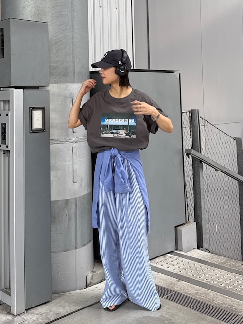 【UNISEX】【プラスサイズあり】ストライプシアサッカーイージーパンツ