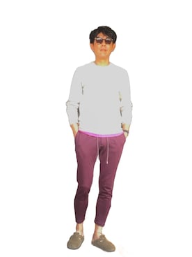 「wjk（ダヴルジェイケイ）のアイテム（スウェット）」を使った、英麿さん（メンズ・183cm）の春コーディネート