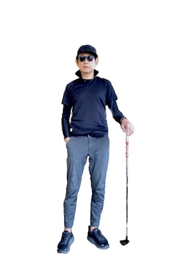 「ゴルフコーデ」｜「アイテム（スウェットパンツ）」を使った、英麿さん（メンズ・183cm）の春コーディネート