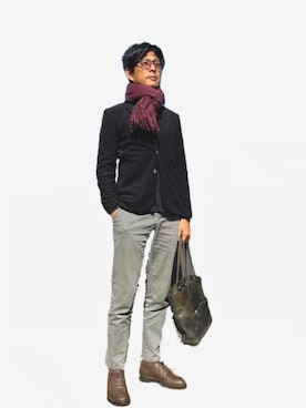 「PT（ピーティ）のアイテム」を使った、英麿さん（メンズ・183cm）の冬コーディネート