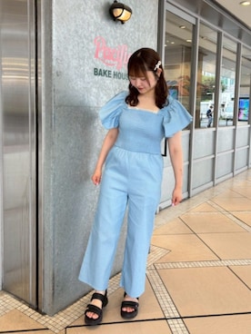 「アイテム（つなぎ/オールインワン、ブルー系）」を使った、flowerさん（レディース・162cm）の夏コーディネート