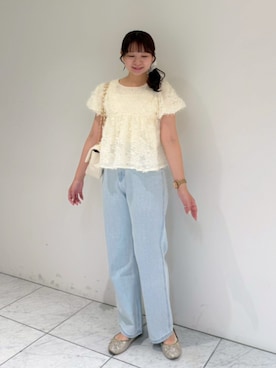 「flower（フラワー）のグラッドバギーパンツ（デニムパンツ、ブルー系）」を使った、flowerさん（レディース・164cm）の夏コーディネート