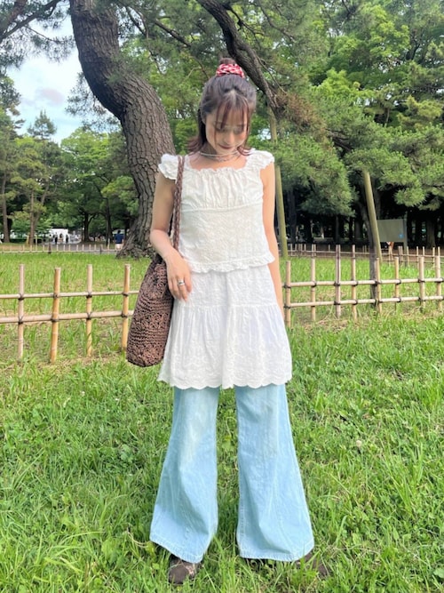 ブラウス シャツ カットワークシューパフトップ レディース flower（ファッション） ブラウス シャツ カットワーク
