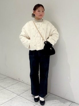 「アイテム（ノーカラーコート）」を使った、flowerさん（レディース・153cm）の秋コーディネート