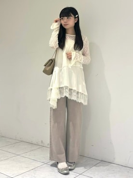 「flower（フラワー）のプレザーチェーンバッグ（ショルダーバッグ、ベージュ系）」を使った、flowerさん（レディース・160cm）の夏コーディネート