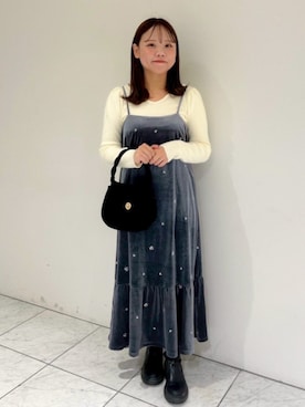 「ベロア」｜「アイテム（ワンピース/ドレス）」を使った、flowerさん（レディース・153cm）の冬コーディネート