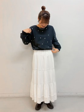 「ネイビー×ホワイト」｜flowerさん（レディース・164cm）の秋コーディネート