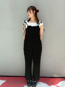「ブラウス」｜「アイテム（サロペット/オーバーオール）」を使った、flowerさん（レディース・162cm）の夏コーディネート