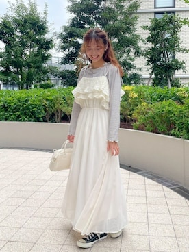 「ボーダーTシャツ」｜「アイテム（ワンピース/ドレス）」を使った、flowerさん（レディース・154cm）の秋コーディネート