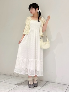 「flower（フラワー）のムーンリボンバッグ（ショルダーバッグ、ホワイト系）」を使った、flowerさん（レディース・164cm）の夏コーディネート
