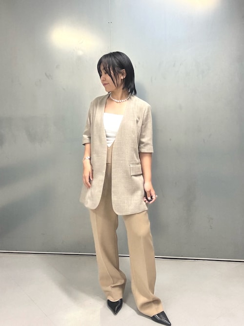 ジュートライクハーフスリーブジャケット（ノーカラージャケット