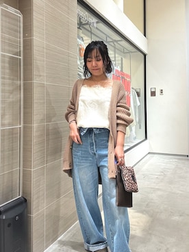 「Whim Gazette（ウィムガゼット）のサテンレースキャミソール（キャミソール、ホワイト系）」を使った、take3momさん（レディース・149cm）の春コーディネート