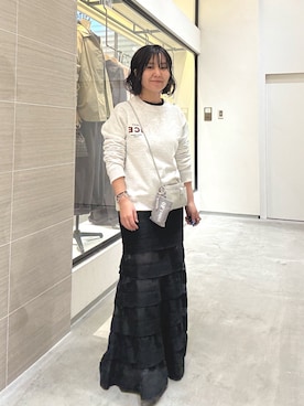 「Whim Gazette（ウィムガゼット）の【GEMINI】チームスウェットプルオーバー（スウェット、グレー系）」を使った、take3momさん（レディース・149cm）の春コーディネート