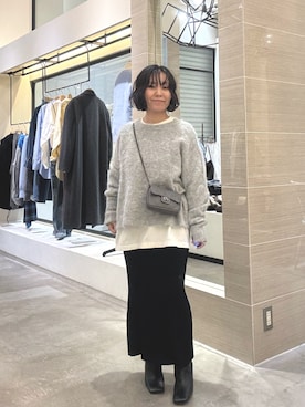 「Whim Gazette（ウィムガゼット）のMONTANAロングTシャツ（Tシャツ/カットソー、ホワイト系）」を使った、take3momさん（レディース・149cm）の冬コーディネート