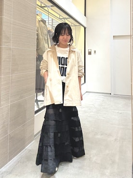 「Whim Gazette（ウィムガゼット）のオーガンジーマーメイドスカート4（スカート、ブラック系）」を使った、take3momさん（レディース・149cm）の冬コーディネート