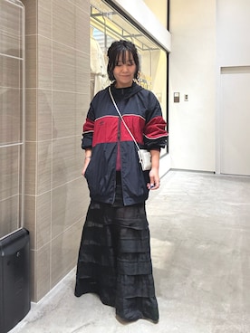 「Whim Gazette（ウィムガゼット）のオーガンジーマーメイドスカート4（スカート、ブラック系）」を使った、take3momさん（レディース・149cm）の冬コーディネート