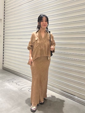 「アイテム（スカート、イエロー系）」を使った、take3momさん（レディース・149cm）の夏コーディネート