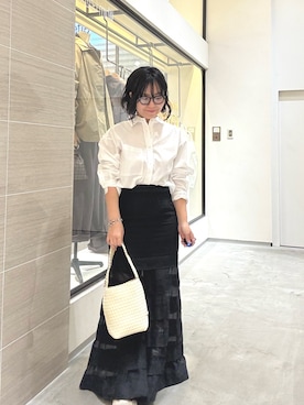 「Whim Gazette（ウィムガゼット）のブロードシャツ（シャツ/ブラウス、ホワイト系）」を使った、take3momさん（レディース・149cm）の冬コーディネート