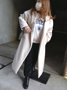 「coca（coca）（コカ）のアイテム（チェスターコート）」を使った、mineさん（レディース・152cm）の冬コーディネート