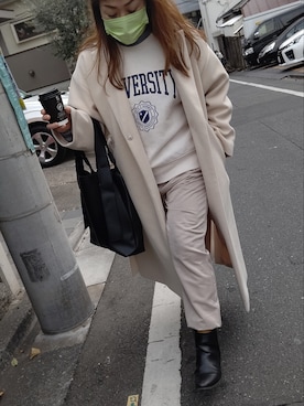 「coca（coca）（コカ）のアイテム（チェスターコート）」を使った、mineさん（レディース・152cm）の冬コーディネート