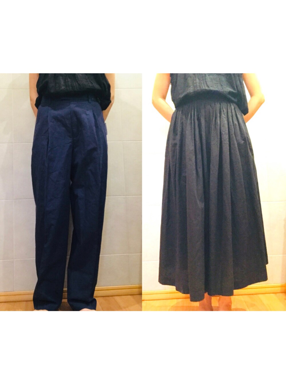 「ユニクロ感謝祭」｜「UNIQLOのアイテム（スカート、ブラック系）」を使った、涼さん（レディース・158cm）の春コーディネートの1枚目の写真