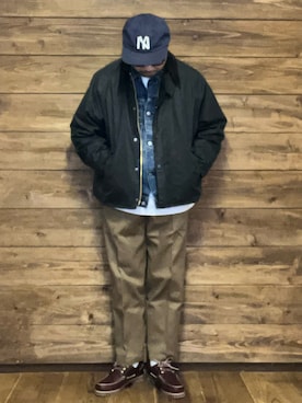 「アイテム（モカシン/デッキシューズ）」を使った、ISOPさん（メンズ・170cm）の冬コーディネート