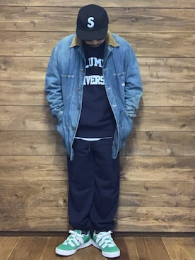 「アイテム（スウェットパンツ）」を使った、ISOPさん（メンズ・170cm）の冬コーディネート