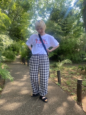 「no brand（ノーブランド）のアイテム（その他パンツ）」を使った、鈴石 風さん（レディース・156cm）の夏コーディネート